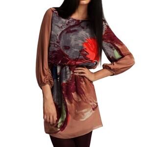 tibi New York Size 6 Viola Silk Chiffon Minidress Abstract Watercolor